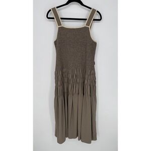 MOON RIVER OLIVE RUCHED DRESS MEDIUM NWT SMOCKED‎ MIDI